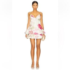 elliatt rosalina pink floral tiered flare lace detail mini dress size small NEW